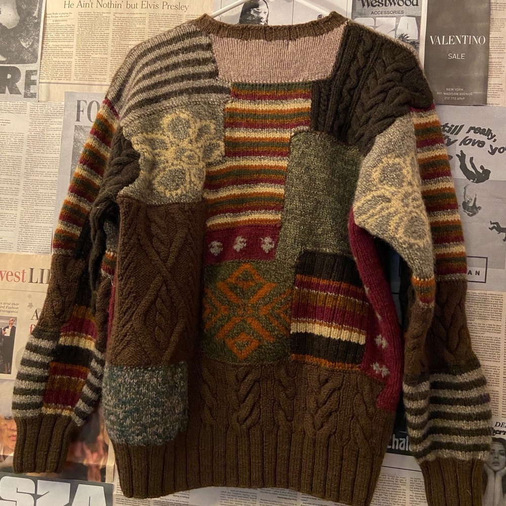 patchwork style knit sweater